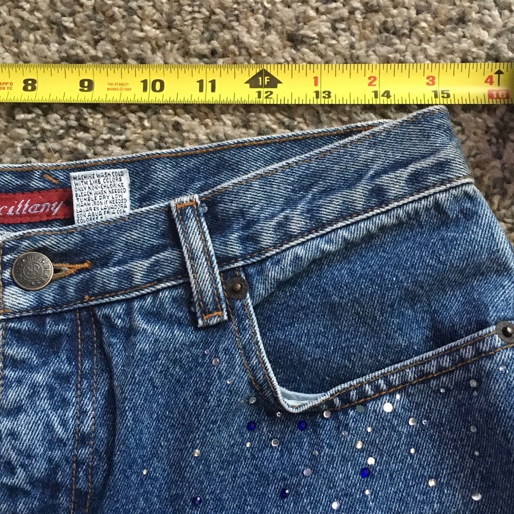 Blue Women's Jeans with Rhinestones B-1 - Picture 2 of 5
